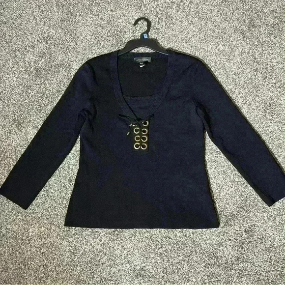 Cable & Gauge Sweater Rivets Knit 3/4 Sleeve Top Black Size M - Picture 1 of 7